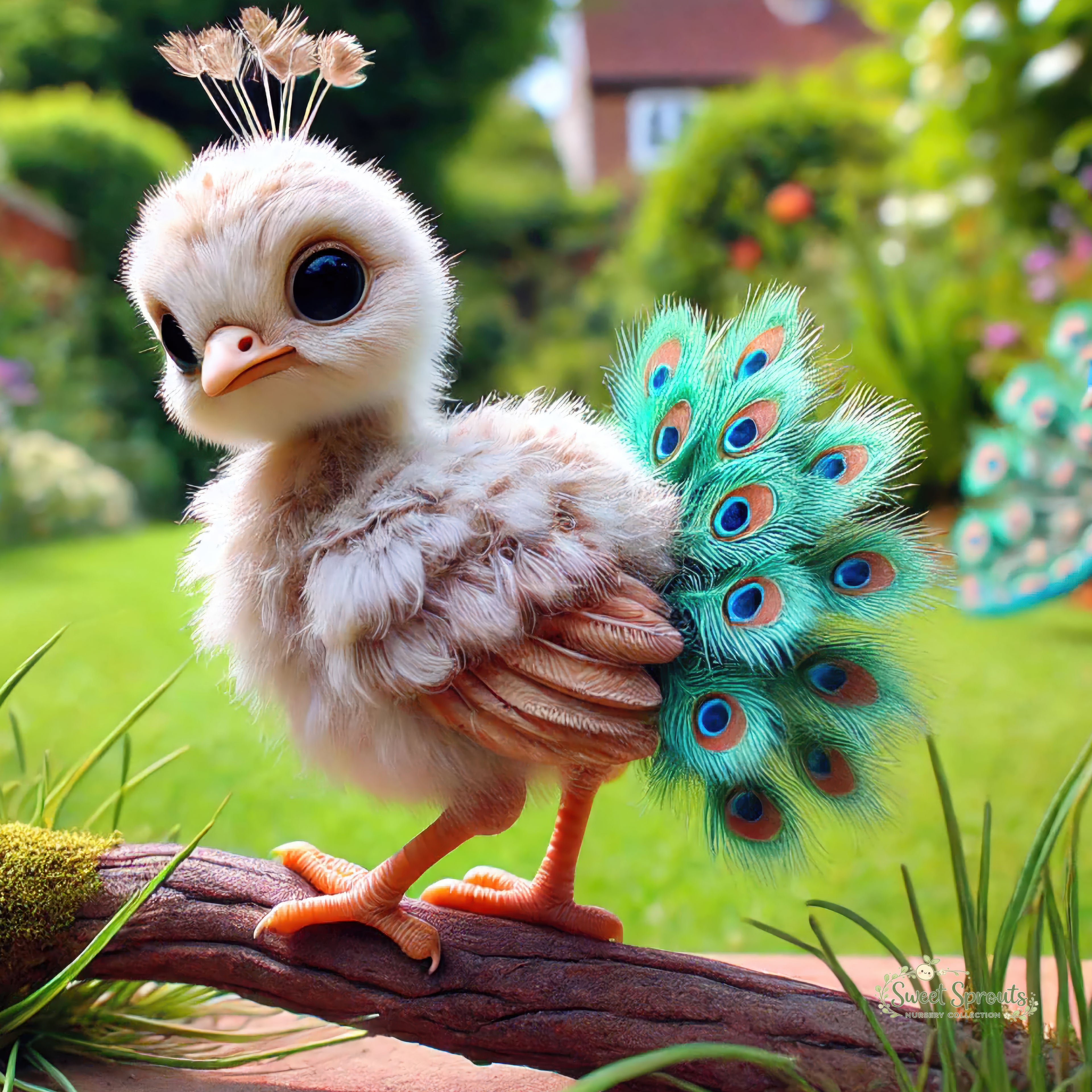 Nursery Wall Art | Animal Nursery Print- Peacock Chick | Whimsical Kids Room Decor