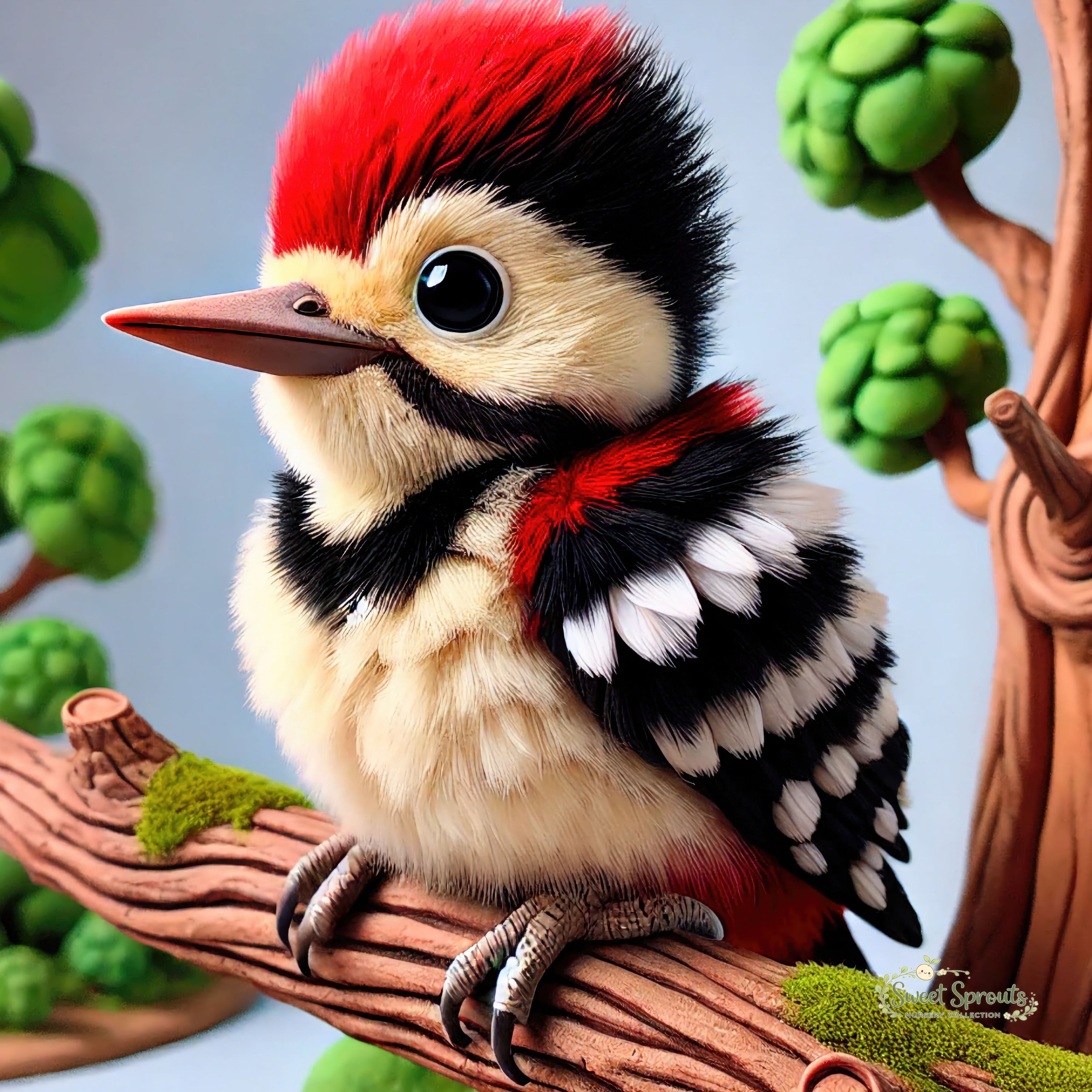 Nursery Wall Art | Animal Nursery Print- Woodpecker Chick | Whimsical Kids Room Decor