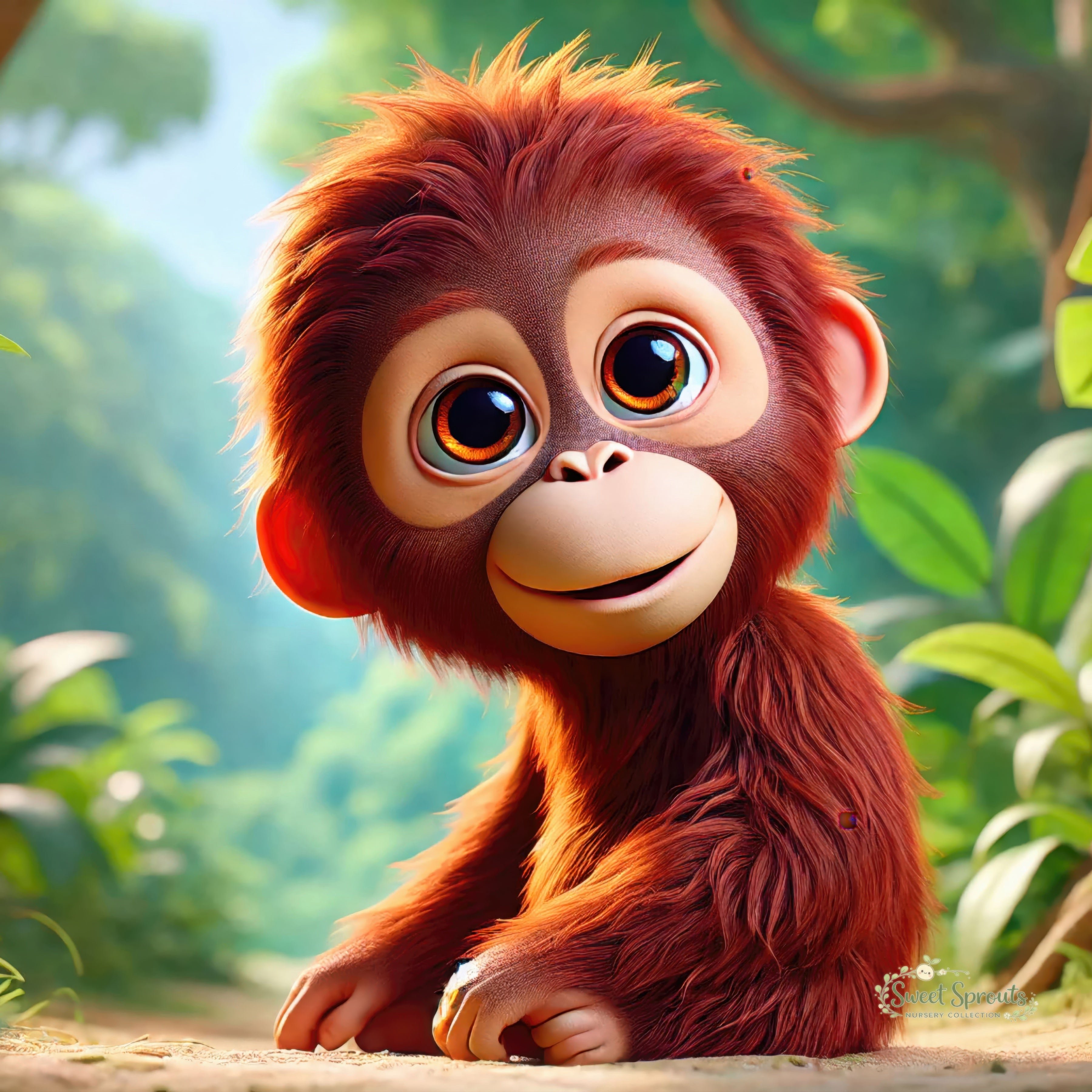 Nursery Wall Art | Animal Nursery Print- Baby Orangutan | Whimsical Kids Room Decor