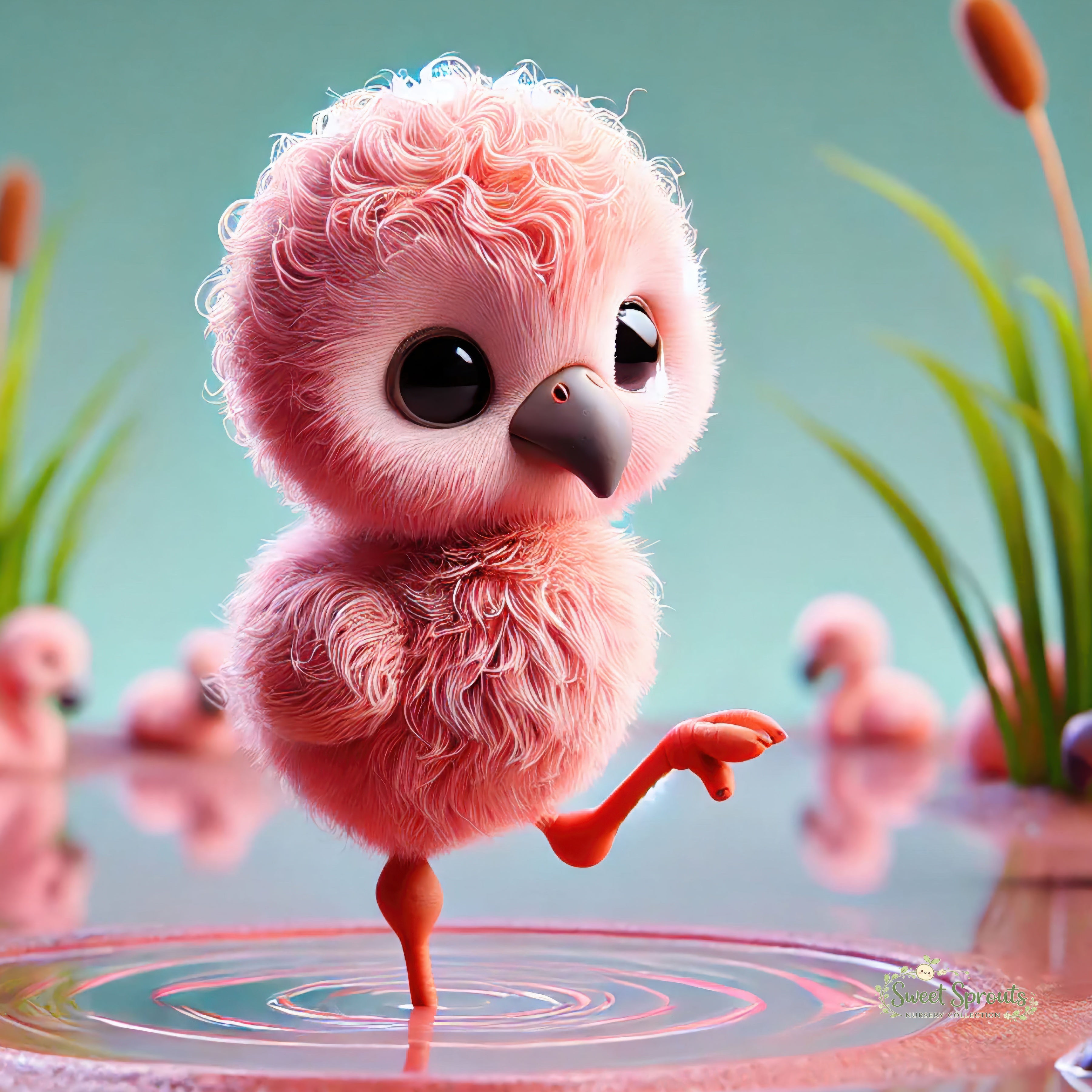 Nursery Wall Art | Animal Nursery Print- Flamingo Chick | Whimsical Kids Room Decor