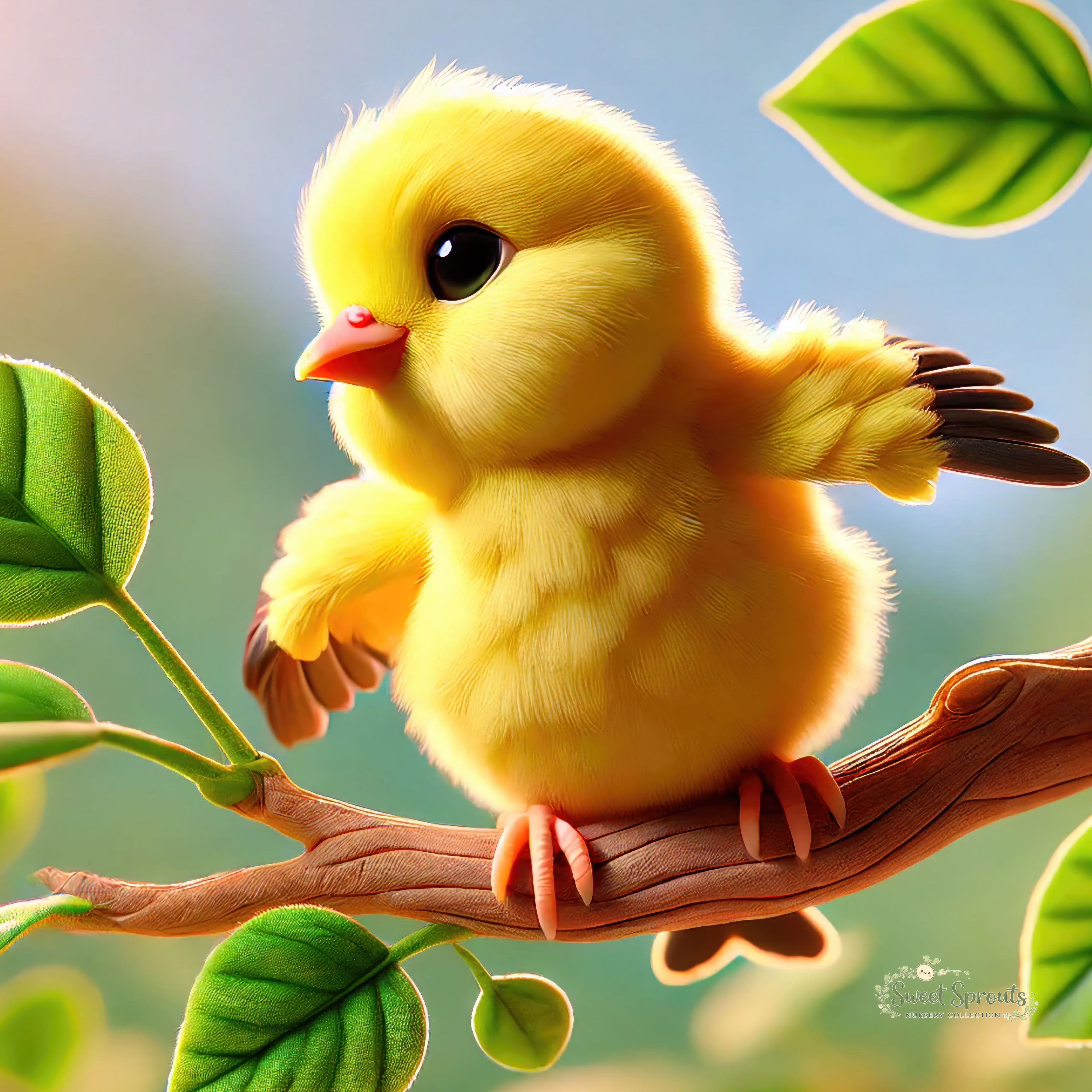 Nursery Wall Art | Animal Nursery Print- Goldfinch Chick | Whimsical Kids Room Decor