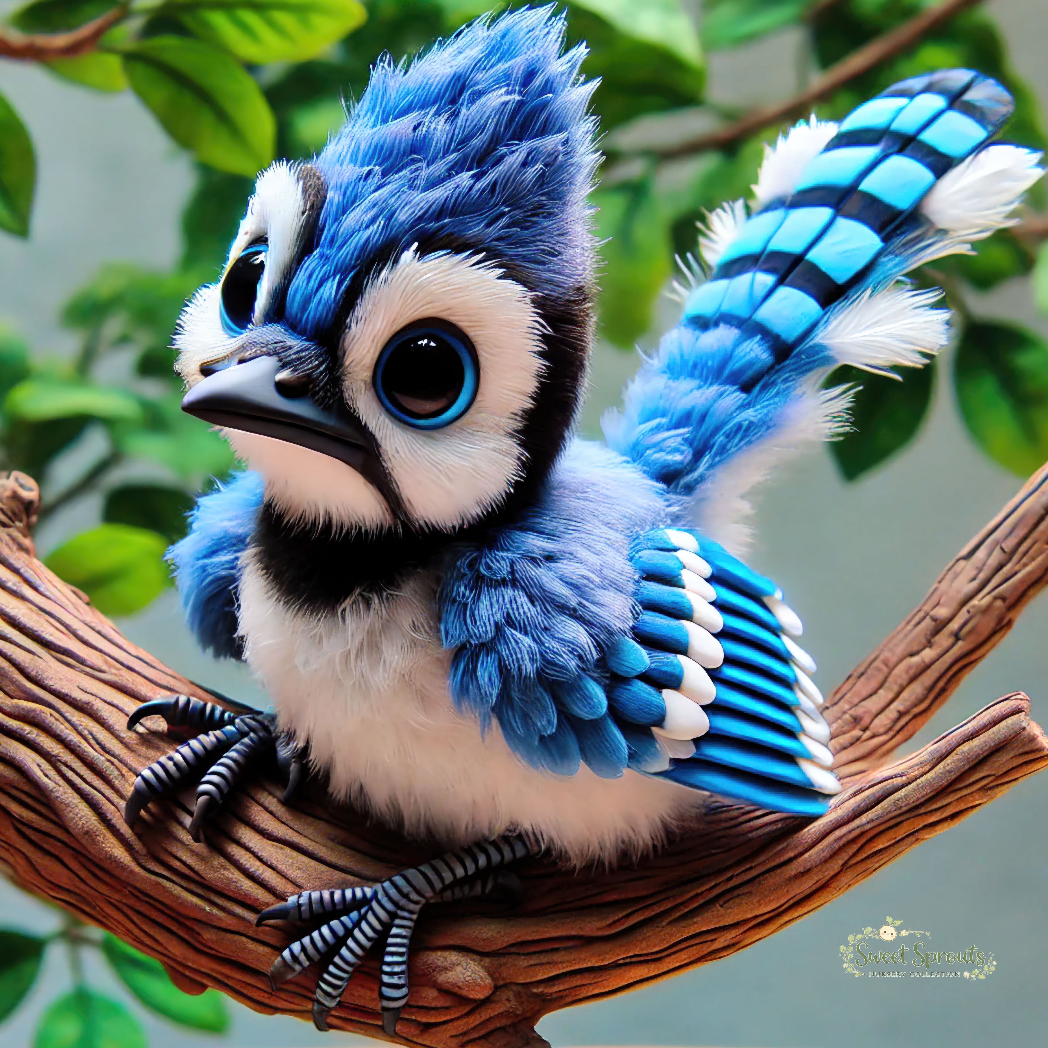 Nursery Wall Art | Animal Nursery Print- Blue Jay Chick | Whimsical Kids Room Decor