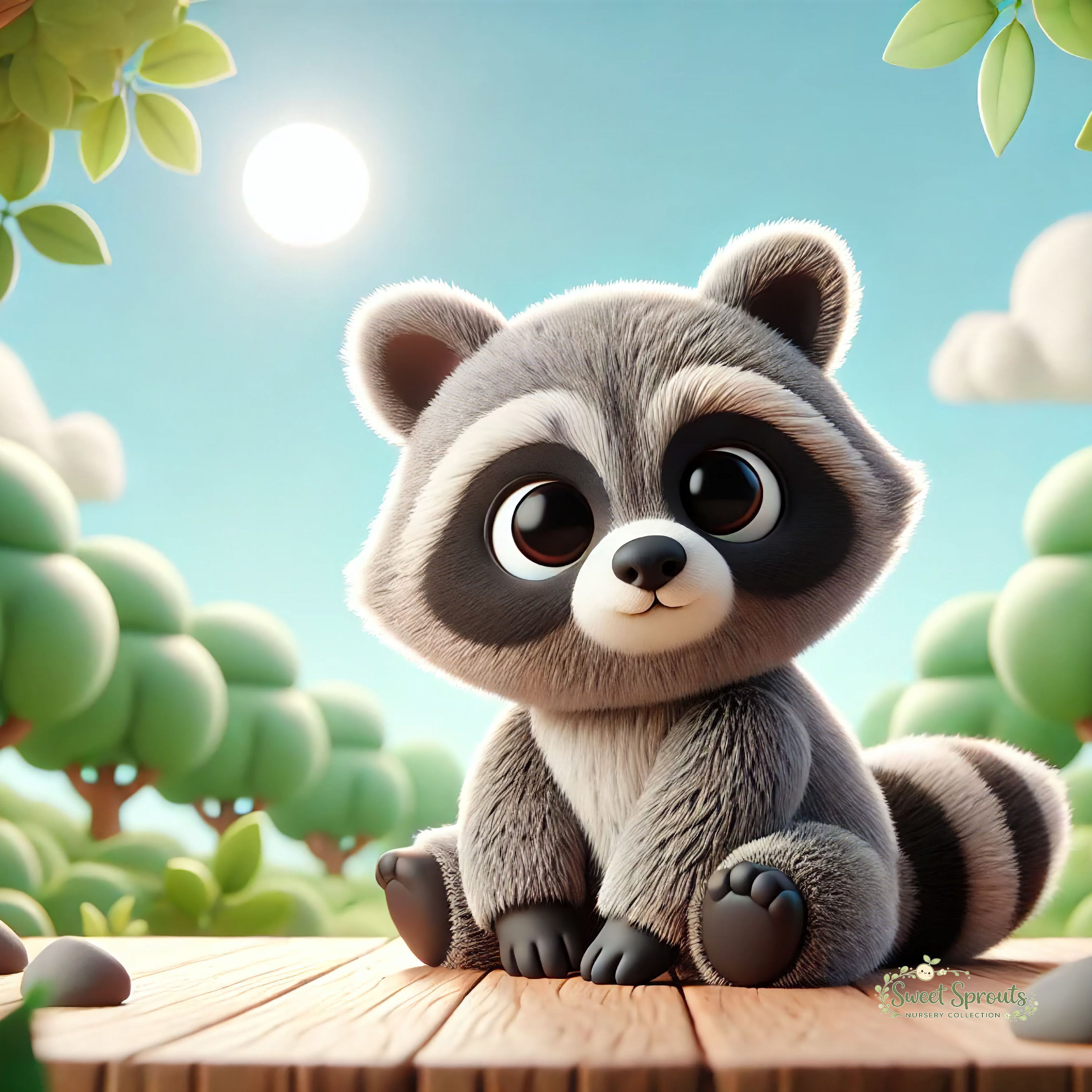 Nursery Wall Art | Animal Nursery Print- Baby Raccoon | Whimsical Kids Room Decor