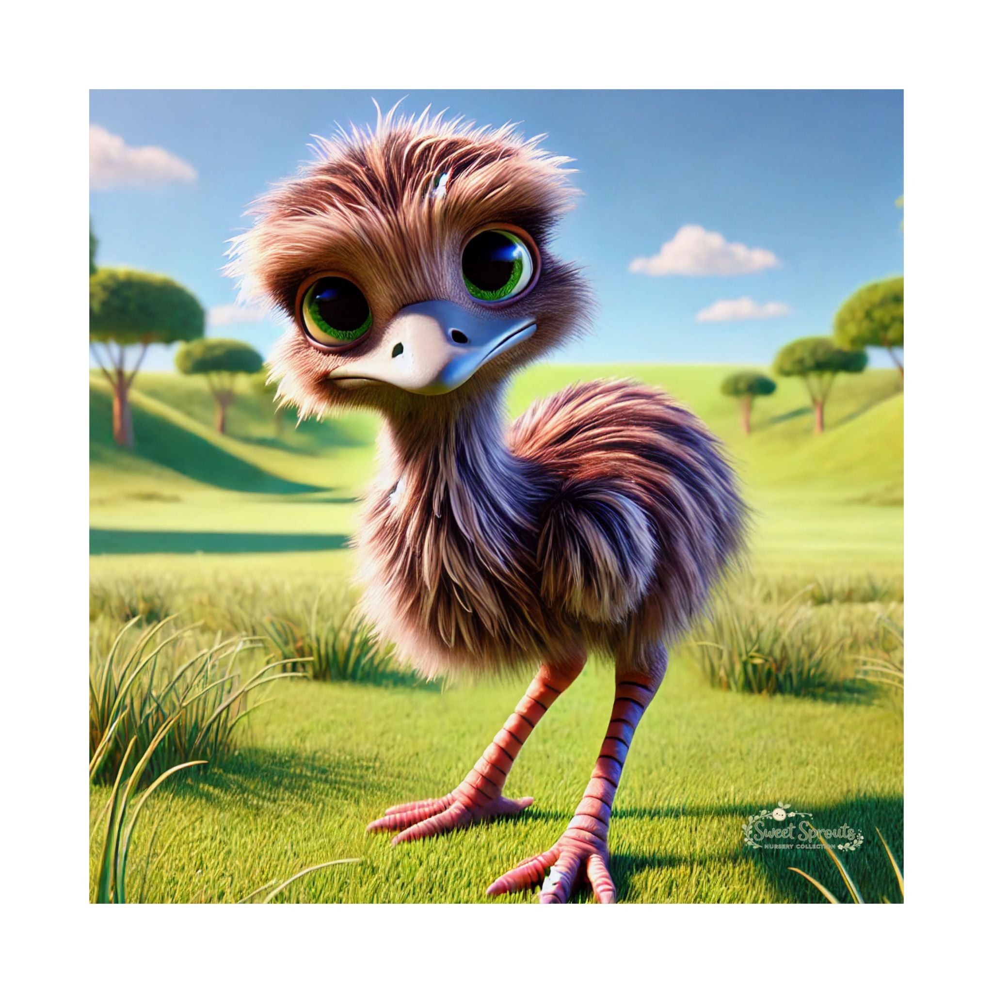 Nursery Wall Art | Animal Nursery Print- Emu Chick | Whimsical Kids Room Decor