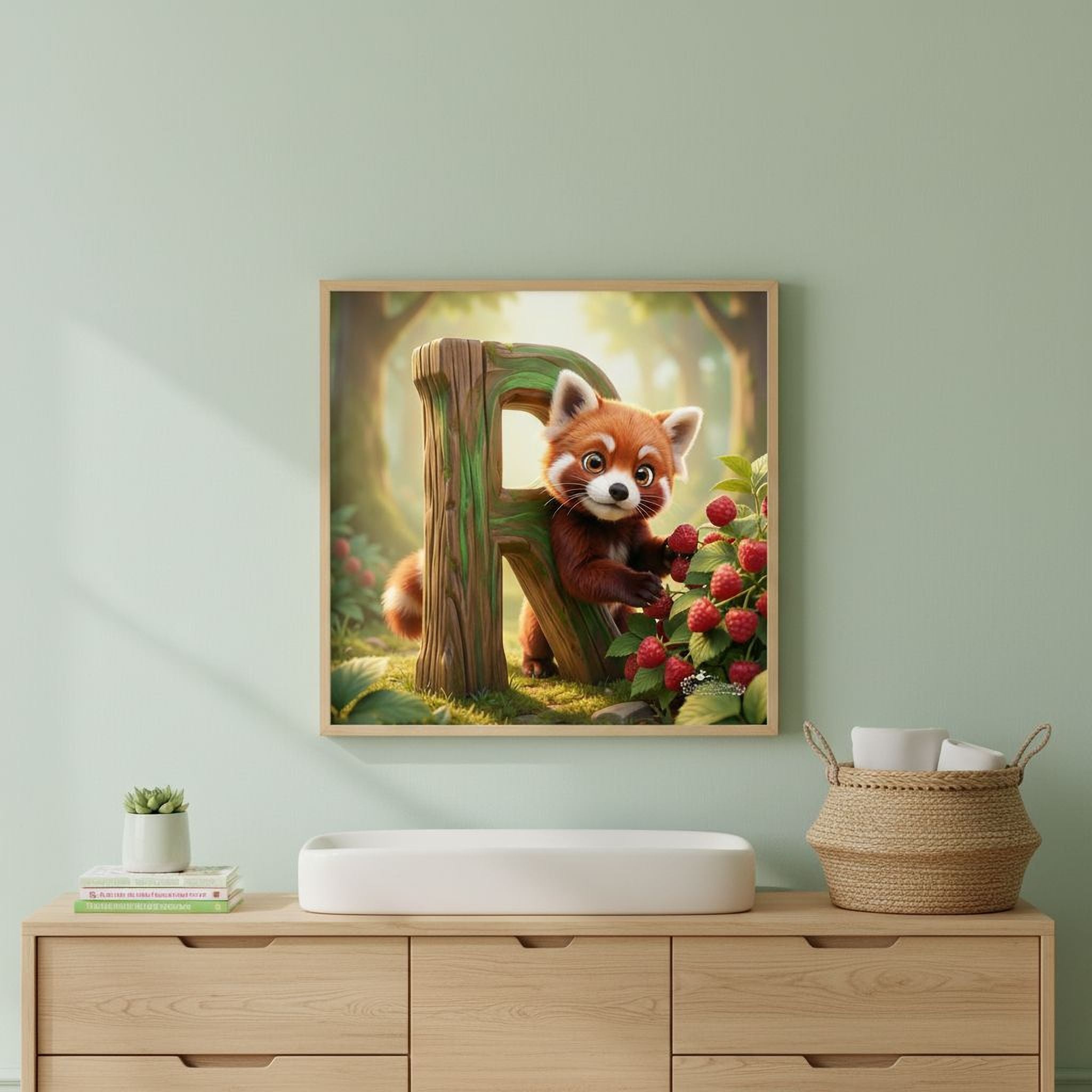 a red panda sitting on a wooden post and holding a bunch of red berries.